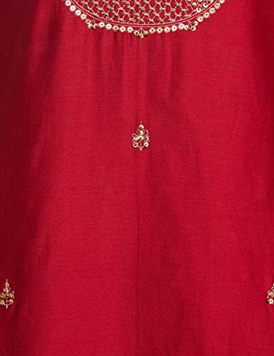 BIBA Women Cotton Solid Relaxed Salwar Kurta Dupatta(SKD6901_CHERRY RED_36), Large