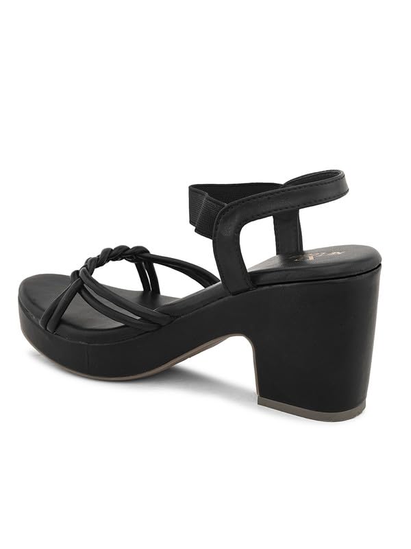 XE Looks Women's Black Wedge Sandals | Elegant Braided Strap Design with Cushioned Footbed | Lightweight Heels for Comfort & Trendy Sandals For Girls & Women