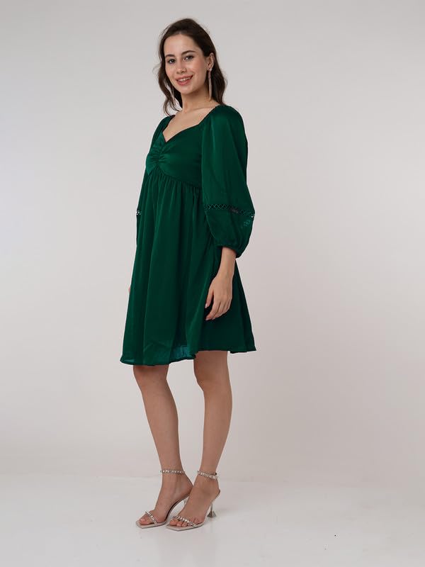 Zink London Women's Dark Green Solid Regular Short Dress