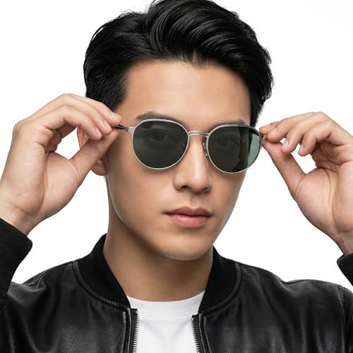 John Jacobs | Silver - Green | Full Rim Round Stylish & Premium Sunglasses | JJ Tints | 100% UV Protection (UV 400) | Men & Women | Narrow | JJ S13873