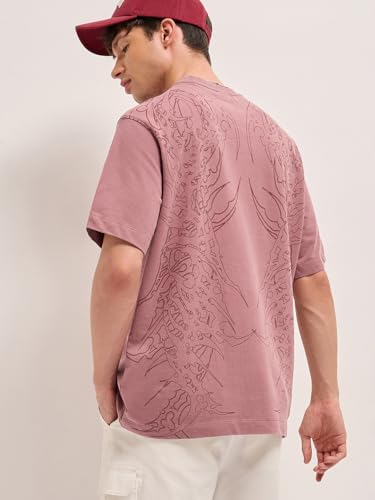 THE BEAR HOUSE Men's Cotton Graphic Oversize Fit Pink T-Shirt