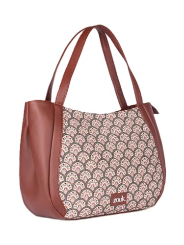 ZOUK Fatehpur Fresco Floral Printed Jute Handcrafted Vegan Leather Lemon Yellow Women's Shoulder Luna Handbags | Ladies Purse Handbag