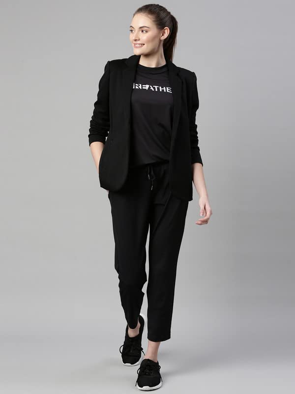 Enamor Athleisure Slim Fit Single Breasted One Button Sporty Blazer for Women with 2 Side Zipper Pockets - A903 | Quick Dry & Antimicrobial Finish Blazer (A903_Jet Black_XXL)