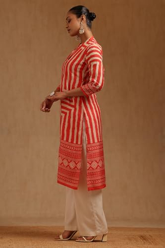 Soch Womens Orange Russian Silk Geometric Kurta with Tassels