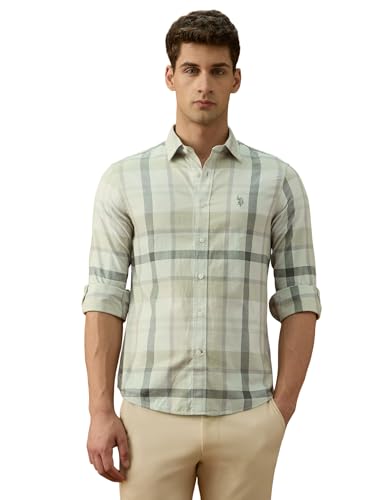 U.S.Polo ASSN. Men's Checkered Tailored Fit Shirt (USSHT2960_Light Green