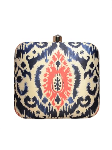 Artklim Blue And Red Ikkat Printed Clutch