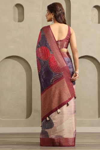 Soch Womens Purple Viscose Botanical Printed Saree
