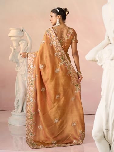 Laxmipati Kessar Bhog Silk Floral Embroidered Saree in Orange Color_N-2948