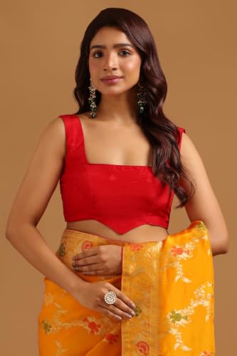 Soch Womens Yellow Crepe Botanical Zari Woven Saree