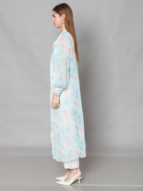 Zink London Women's Blue Printed Straight Fit Co-Ord Set