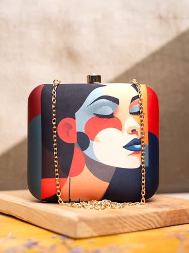 Artklim Multicolour Women Portrait Printed Clutch