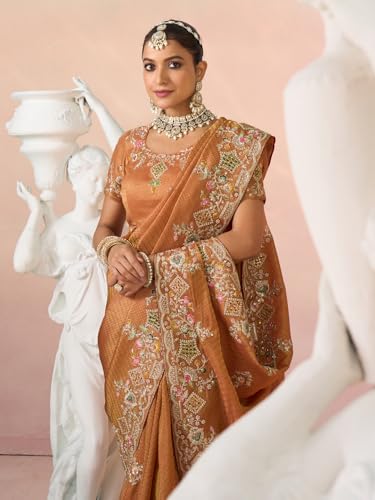 Laxmipati Kessar Bhog Silk Floral Embroidered Saree in Orange Color_N-2948