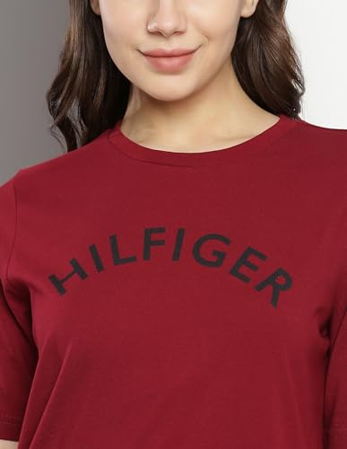 Tommy Hilfiger Women's Cotton T-Shirt Above The Knee Casual Dress (F23HWDR031_Maroon