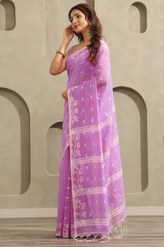 Soch Womens Light Purple Cotton Jamdani Woven Saree