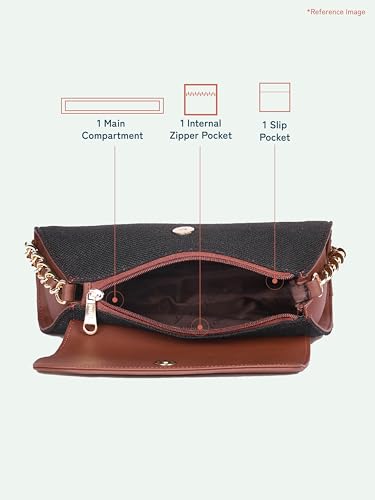 ZOUK Rhea Kapoor Baguette for Women | Shoulder Bag with Golden Chain | Stylish Baguette Purse for Brunch & Casual Outings | Elegant Sling Bag for Women | Kutch Gamthi