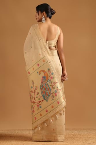 Soch Womens Beige Chanderi Woven Design Saree