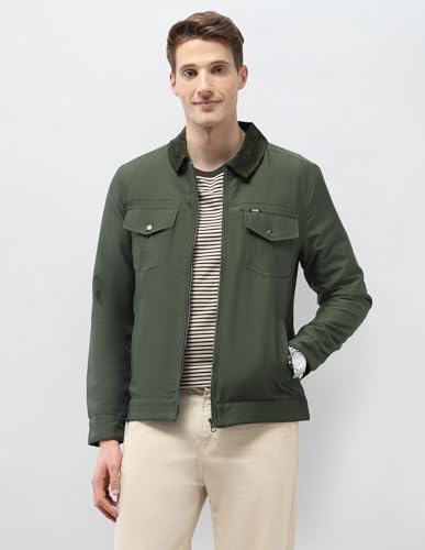 U.S. Polo Assn. Denim Co. Men's Solid Regular Fit Jacket (UDJCKS010_Olive_XL)