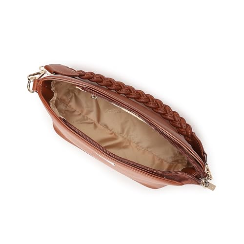 Fastrack Women Dual Carry Sling Bag | Detachable Braided Handle and Adjustable Sling Belt, Top Zip Closure, Inner Zip and Slip Pockets | Sling Bag for Casual Carry, Tan