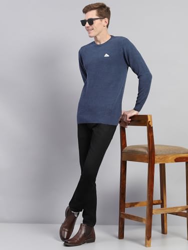 Monte Carlo Mens Regular Fit Full Sleeve Round Neck Pullover | Warm Woolen Sweater for Men |Soft Comfortable Knitted Winter Wear for Men Blue L