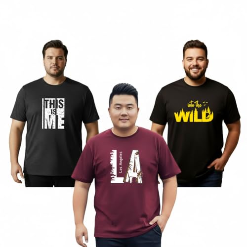 Khakey Men's Round Neck Half Sleeve Pure Cotton Plus Size T-Shirt| Maroon, Black, Charcoal Melang Tshirt | Pack of 3