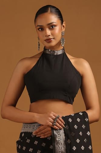 Soch Womens Black Viscose Silk Floral Zari Woven Saree