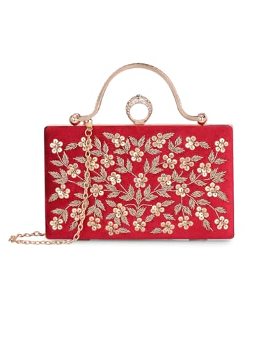 TOOBA Red Handicraft Beautiful Bling Box Clutch Bag for Wedding, Gift Family & Friends