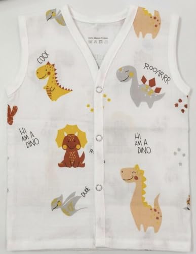 MomNess Baby Muslin Jabla Vest, 100% Pure Muslin Cotton, Newborn Cotton Jabla, Baby Dress, Soft, Infant Dress (White with Multicolour Prints 3-6M)