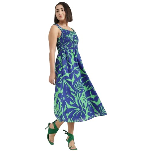 United Colors of Benetton Regular Fit Shoulder Straps Printed Dress (Size : 2XL) - 26P4WVNDR327I902 Blue