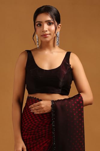 Soch Womens Fuchsia Organza Geometric Saree With Stone Work