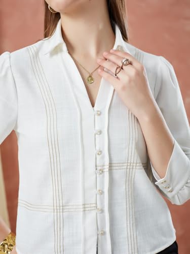 Latin Quarters Women's Ivory 3/4Th Sleeves Solid Collar Neck Formal Shirt_M