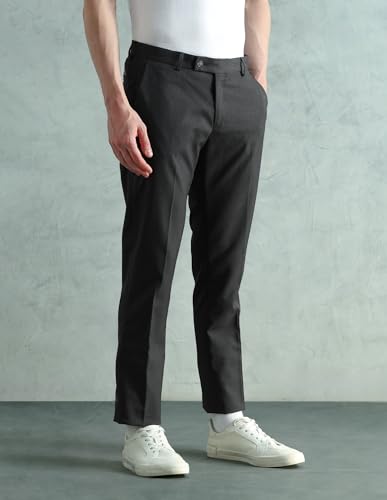 Arrow Men's Tapered Fit Heathered Trousers (ARAEOTR2181_Grey_36)