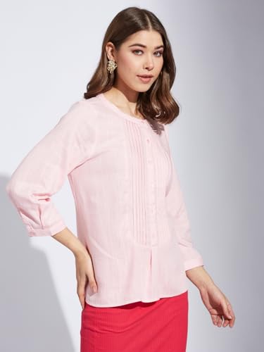 Latin Quarters Women Pink Round Neck 3/4th Sleeve Solid Tunic Blouse_XL