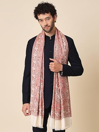 Zamour Faux Pashmina Soft Jamawar Woven Shawl for Men (Off White)