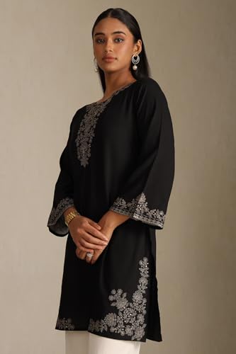 Soch Women's Rayon Embroidered Regular Kurta (CWA5KU61437_Black_M)