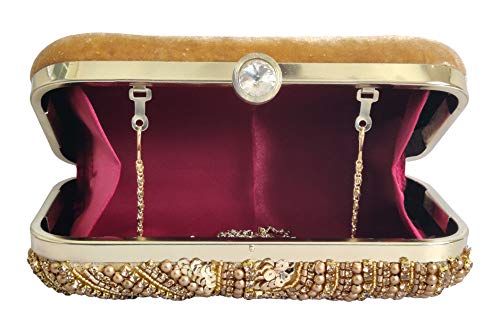 DUCHESS Women and Girls Embroidered Golden Clutch