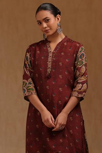 Soch Womens Wine Muslin Kalamkari Print Co-Ord Set With Beads
