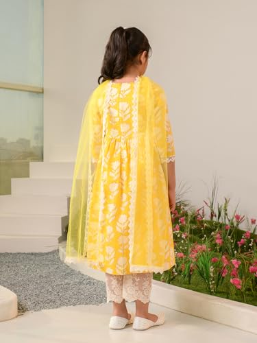 Pspeaches Girls Cotton Printed Kurta & Palazzo (KS-YELLOWOFFWHITE-8-10Y_Yellow