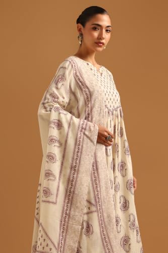 Soch Womens Off-White Cotton Block Printed Paisley Salwar Suit