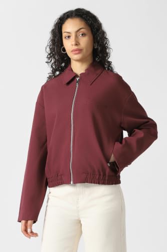 Women Maroon Solid Casual Jacket