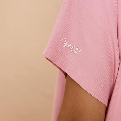 NYKD (NYS940 Soft Modal Cotton Coords Night Suit for Women | Relaxed Fit Round Neck T-Shirt with Extended Shoulder Sleeves & Shorts | Perfect for Sleep, Lounge & Everyday Wear - Pink