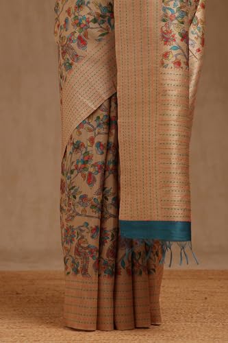 Soch Womens Beige Chanderi Kalamkari Saree With Thread Work