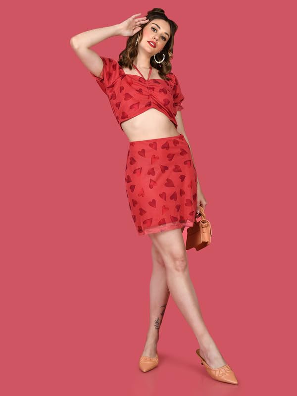 Zink Z Women's Red Printed Fitted Co-Ord Set