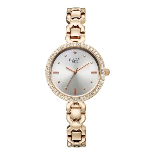 Titan Raga Spotlight 2.0 Quartz Analog 3Hands Display Silver Dial Rose Gold Color Strap Watch for Women - 95420WM01