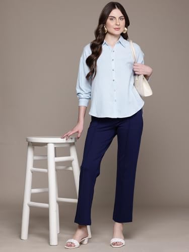 Label RITU KUMAR Collar Neck Full Sleeves Solid Shirt Powder Blue
