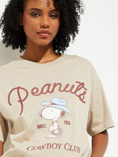 Max URB_N Women Peanut Snoopy Print Oversized T-Shirt (Beige_XS)