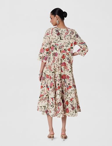 BIBA Women Printed Flared Mix and Match Ankle Length Dress (Fusassorted1303E_Off White_34), Casual Dress, Medium