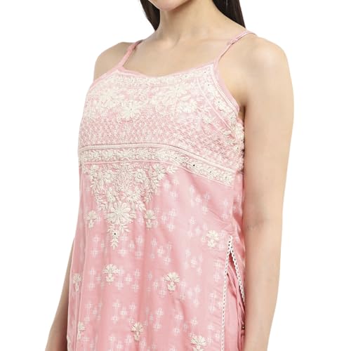 BIBA Women Pink Cotton Floral Strappy Straight Suit Set_44