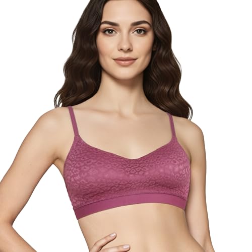 Enamor Lit Balconette Bra for Women Padded, Wire-Free, Medium Coverage, Lace Jacquard on Cups - SMB02 (Dusky Mauve)