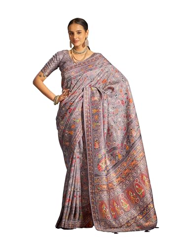 SWORNOF Womens Pashamina pure viscose Saree with Unstitched blouse piece