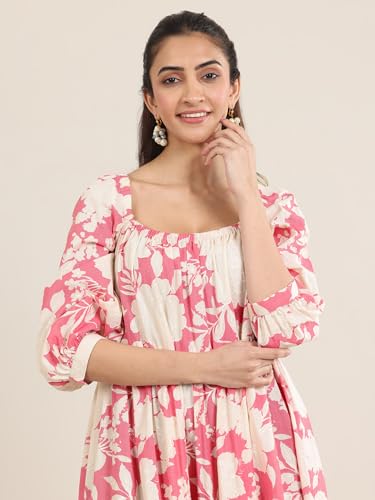 Libas Womens Printed Cotton A-Line Dress for Women Coral